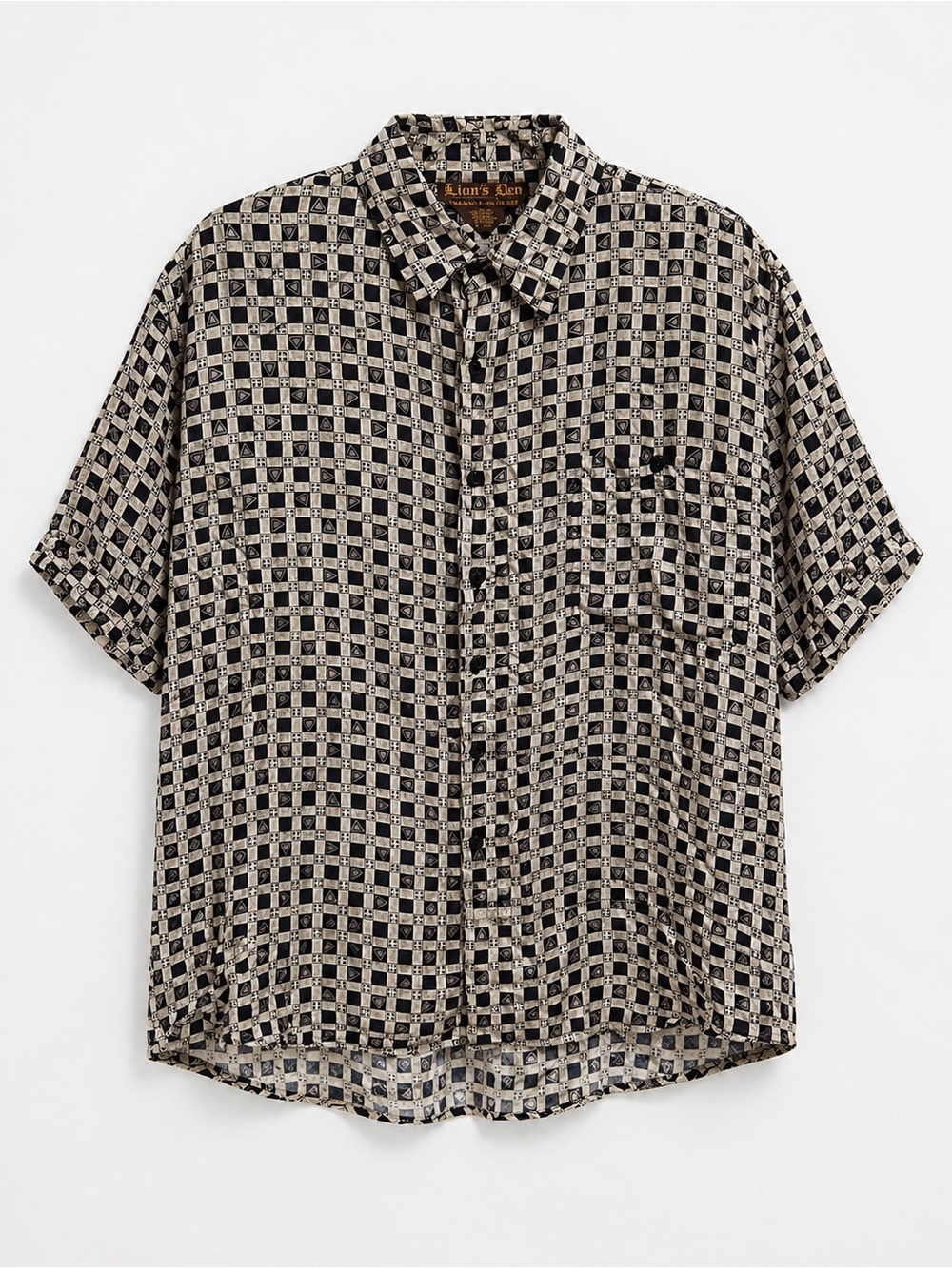 Vintage Lion’s Den by Haband Silk Geometric Abstract Short Sleeve Button Up - LG